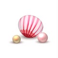 Vector realistic seashell with pearls vacation