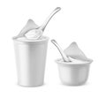 Vector set of white pots with yogurt or sour cream Royalty Free Stock Photo