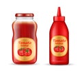 Vector realistic set with two bottles of ketchup