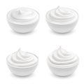 Vector set of white ceramic bowls with sour cream