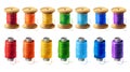 Vector set of colored thread spools for sewing