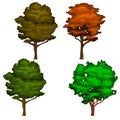 Vector Realistic Shady Tree Illustrations in Green and Orange Colors Royalty Free Stock Photo