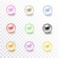 Vector realistic shiny colorful pearls collection isolated on transparent background
