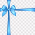 Vector Realistic Silk Blue Gift Ribbon, Satin Bow for Greeting Card, Gift, Isolated. Bow Design Template, Concept for