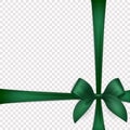 Vector Realistic Silk Green Gift Ribbon, Satin Bow for Greeting Card, Gift, Isolated. Bow Design Template, Concept for Royalty Free Stock Photo