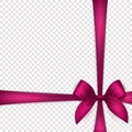 Vector Realistic Silk Pink Gift Ribbon, Satin Bow for Greeting Card, Gift, Isolated. Bow Design Template, Concept for