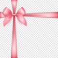 Vector Realistic Silk Pink Gift Ribbon, Satin Bow for Greeting Card, Gift, Isolated. Bow Design Template, Concept for