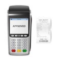 Vector Realistic Silver 3d Payment Machine. POS Terminal with Receipt Closeup Isolated on White Background. Design Royalty Free Stock Photo