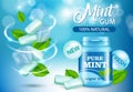 New pure mint and sugar free chewing gum ad, vector realistic illustration Royalty Free Stock Photo