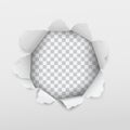 Vector realistic torn hole in the paper with transparent background Royalty Free Stock Photo