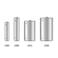 Vector realistic white alkaline battery icon set. size - AAA, AA, C, D. Design template for branding, mockup