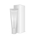 Vector realistic white blank plastic closed cosmetic tube icon with box closeup isolated on white background. Design Royalty Free Stock Photo