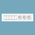 Vector realistic white switches and socket set isolated on blue background. Design template in EPS10. Royalty Free Stock Photo