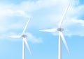 Vector realistic white wind turbine and blue sky Royalty Free Stock Photo