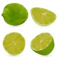 Vector realistic whole lime and half a lime isolated on white background. Isolated lime on white backgrpund. Citrus Royalty Free Stock Photo