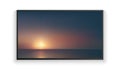 Vector realistic wide angle smart HD tv on the wall. Blue aerial panoramic view of sunrise over ocean. Led 3d screen isolated on Royalty Free Stock Photo