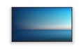 Vector realistic wide angle smart HD tv on the wall. Blue aerial panoramic view of sunrise over ocean. Led 3d screen isolated on Royalty Free Stock Photo