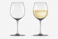 Vector realistic wineglass icon set - empty and with white wine, isolated on transparent background. Design template Royalty Free Stock Photo