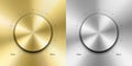 Vector Realistic Yellow Golden and Grey Silver Steel Chrome Metallic Knob. Circle Button Closeup. Design Template of Royalty Free Stock Photo