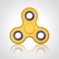 Vector realistic yellow hand fidget spinner toy stress relieving on white background. Anti stress and relaxation fidgets