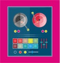 Vector Record and Mixing Deck on a bright pink background