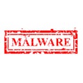 Simple Vector, Rectangle Red Grunge Rubber Stamp, Malware or illegal software, Isolated on white Royalty Free Stock Photo