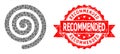 Scratched Recommended Seal Stamp and Recursion Hypnosis Spiral Icon Mosaic