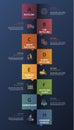 Infographic Recycling template. Icons in different colors. Include Recycling, Trash Container, Burnable Trash, Oversized