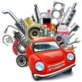 Vector Red Automobile with Car Spares