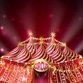 Vector red background with striped circus tent Royalty Free Stock Photo