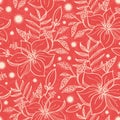 Vector red and beige tropical floral seamless