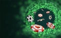 Vector red and black poker chips on green blurred lights background. Online casino web banner Royalty Free Stock Photo