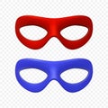 Vector Red and Blue Super Hero Mask Set. Face Character, Superhero Comic Book Mask Closeup. Superhero Photo Prop Royalty Free Stock Photo