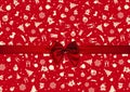 Vector - Red Bow over red Christmas wrapping paper. Christmas card. Happy New Year card