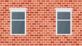 Vector red brick wall background. Old texture urban masonry. Vintage architecture block wallpaper and window. Retro facade room