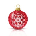 Vector red christmas ball with silver snowflake Royalty Free Stock Photo