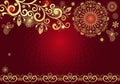 Vector red Christmas frame with golden snowflakes and stars