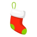 Vector of red Christmas stocking isolated on white. Cartoon style. Royalty Free Stock Photo