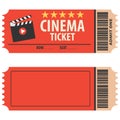 Vector red cinema ticket isolated on white background. Cinema ticket, skip to watch movies, realistic look. Royalty Free Stock Photo