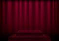 Vector red curtain stage scene with spotlights and reflect floor podium Royalty Free Stock Photo