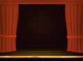 Vector red curtains in theater or opera. Dark red curtain scene