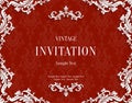 Vector Red 3d Vintage Invitation Card with Floral Damask Pattern Royalty Free Stock Photo