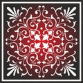 Vector red floral square ornament. Patterns of the peoples of Europe.