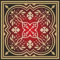 Vector red floral square ornament. Patterns of the peoples of Europe.