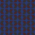 Vector red flowers geometric blue seamless pattern Royalty Free Stock Photo