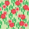 Vector, Red flowers, Green backgound, Seamless pattern background, Surface pattern design