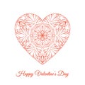 Vector Red Fretwork Floral Heart. Happy Valentines Day Holiday