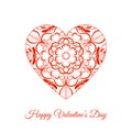 Vector Red Fretwork Floral Heart. Happy Valentines Day Holiday