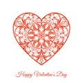 Vector Red Fretwork Floral Heart. Happy Valentines Day Holiday