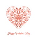 Vector Red Fretwork Floral Heart. Happy Valentines Day Holiday